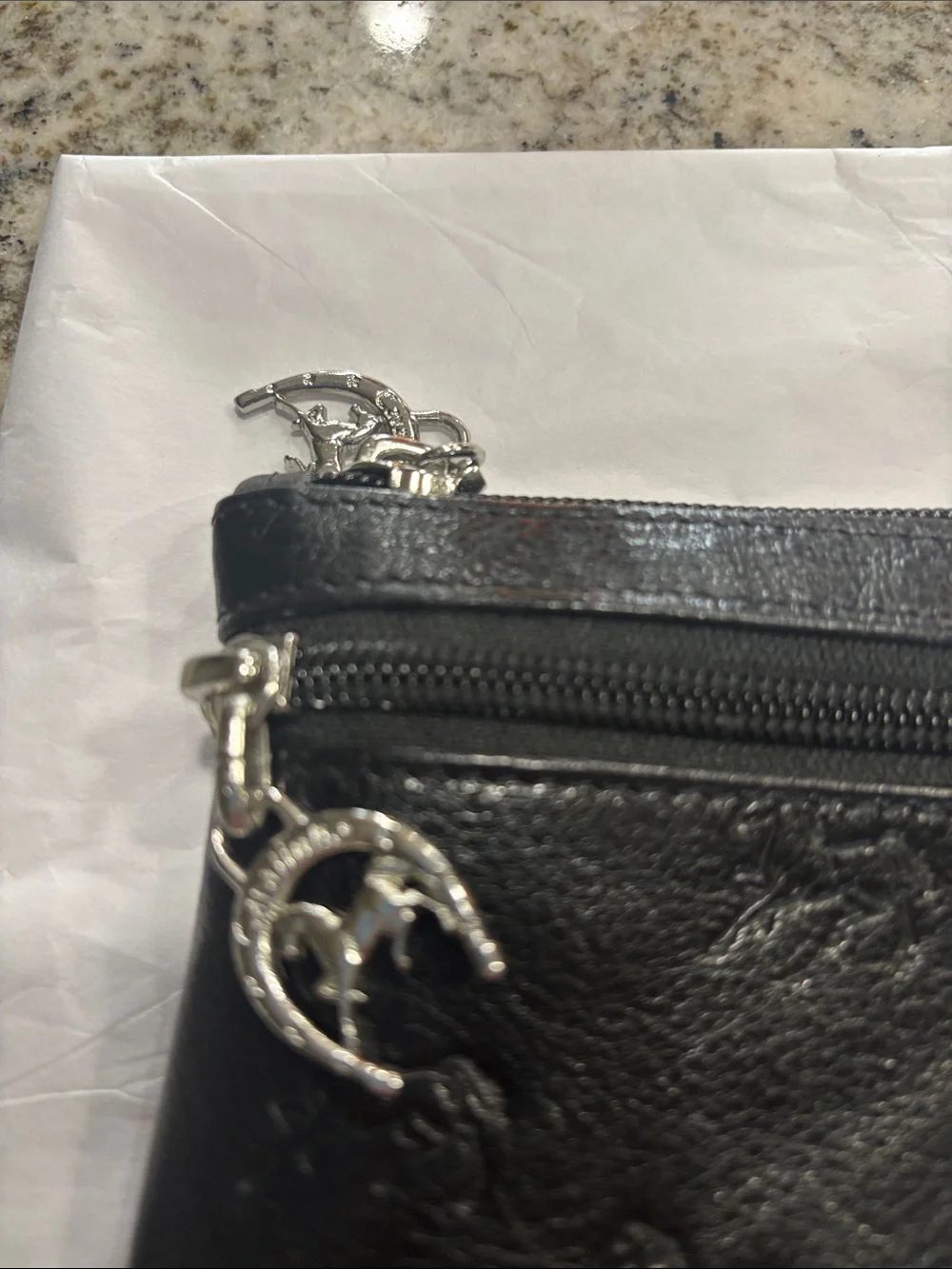 Black Patent Leather Embossed Cosmetic Pouch with Zip NWOT